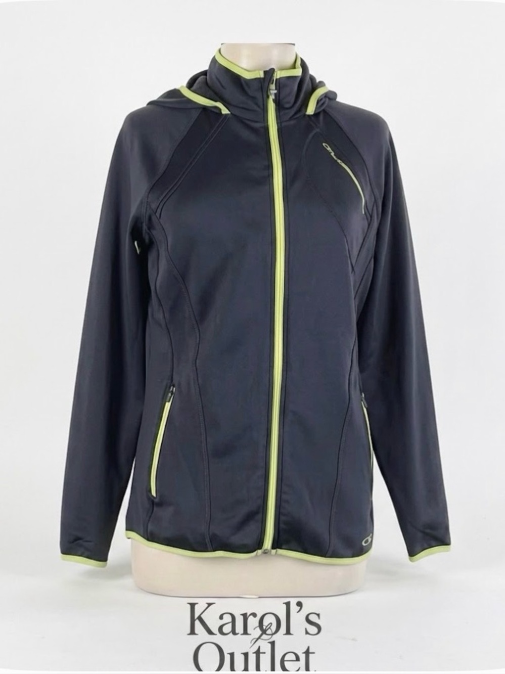 C9 by CHAMPION Athletic Zip Up Hooded Jacket, Women’s M, Navy Lime